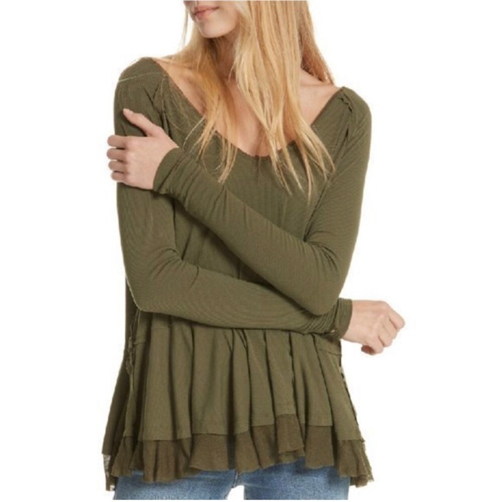 WE THE FREE Ribbed Boho Swing Blouse Size S